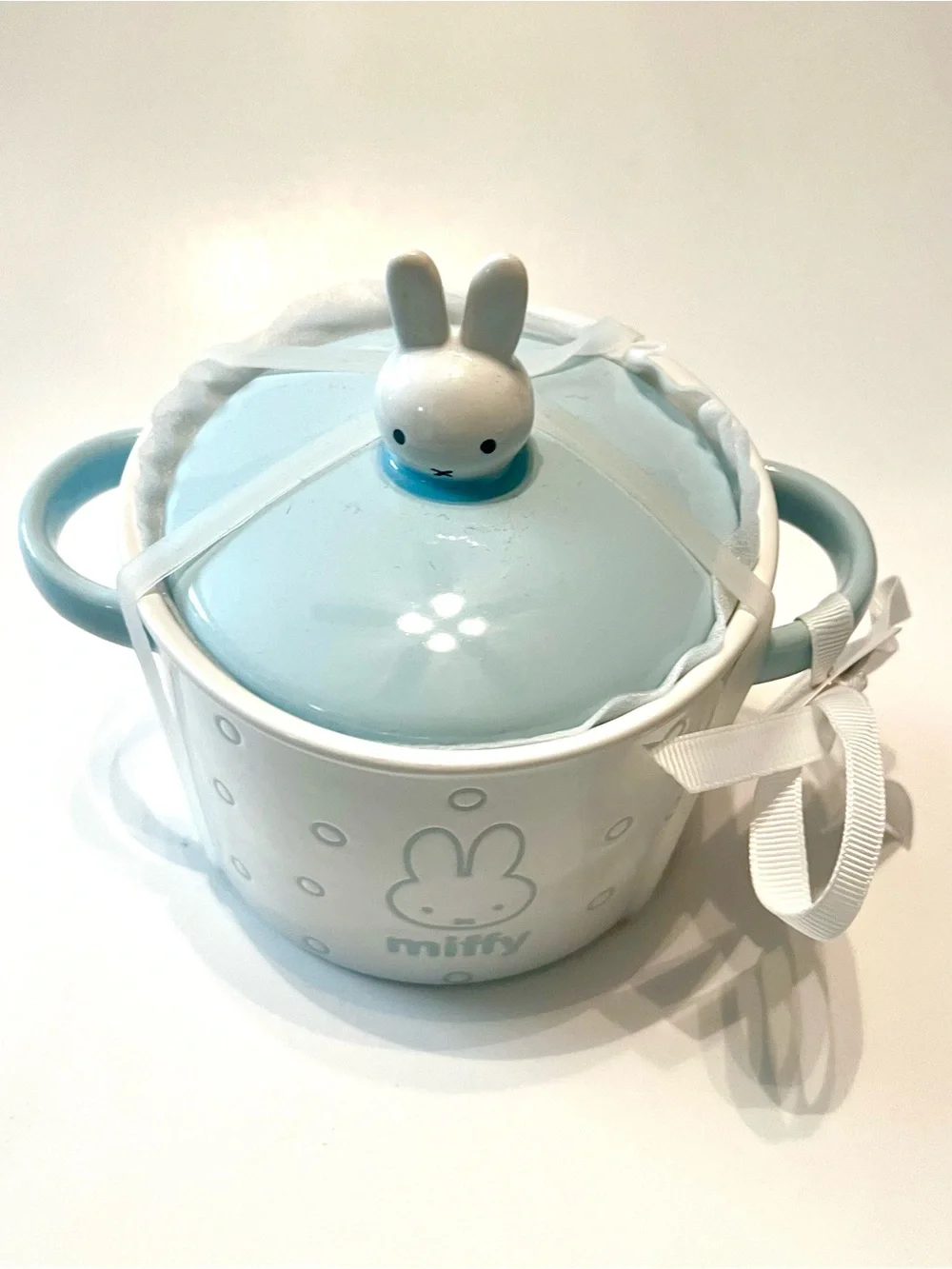 NWT Miffy by Magneta Ceramic Lidded Mini Baking Dish Light Blue and White